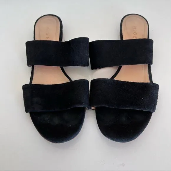 M. Gemi Womens Capri Slide Flats Black Suede Slip On Double Strap
