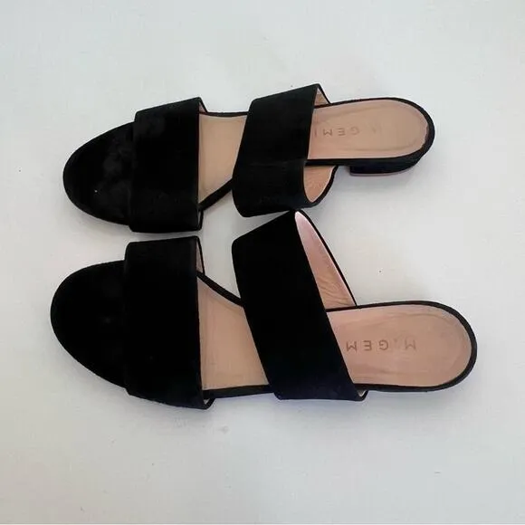 M. Gemi Womens Capri Slide Flats Black Suede Slip On Double Strap