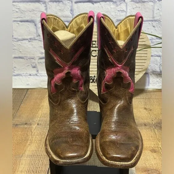 Macie Bean Pink Square Toe Guns Revolvers Stars Cowgirl Boots US 2