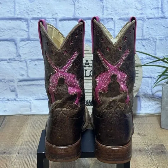 Macie Bean Pink Square Toe Guns Revolvers Stars Cowgirl Boots US 2