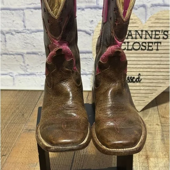 Macie Bean Pink Square Toe Guns Revolvers Stars Cowgirl Boots US 2
