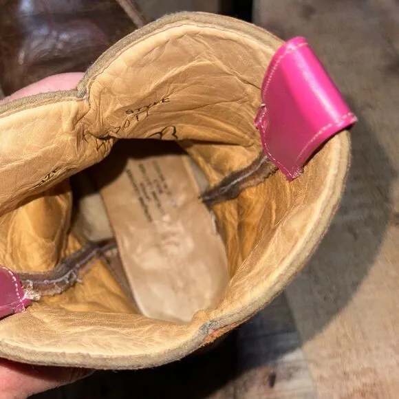 Macie Bean Pink Square Toe Guns Revolvers Stars Cowgirl Boots US 2
