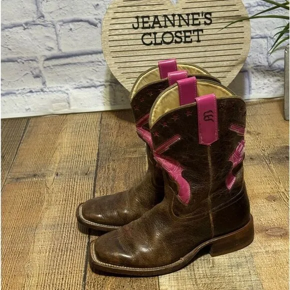 Macie Bean Pink Square Toe Guns Revolvers Stars Cowgirl Boots US 2