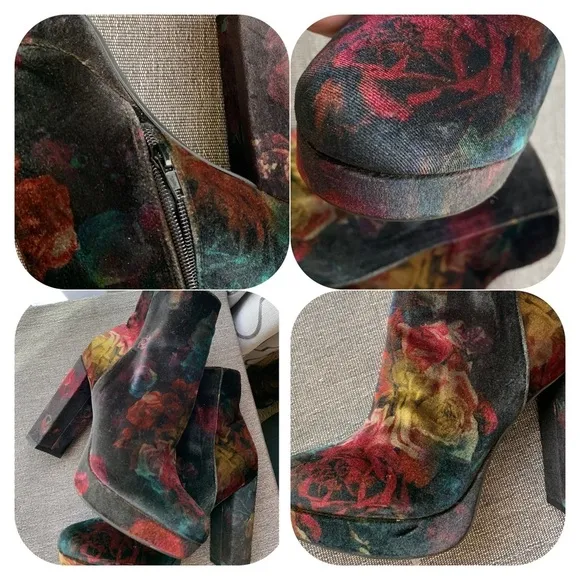 Madden Girl Gigg Floral Velvet Ankle Boots Size 8.5