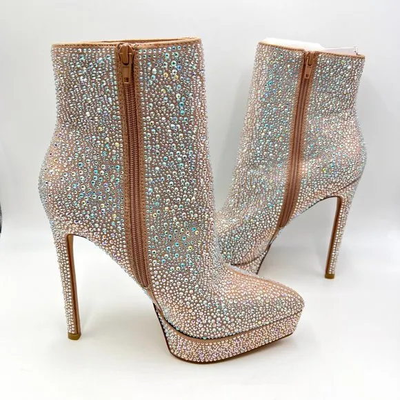 Madden Girl Womens 7M Lorile Blush Jewel Encrusted Platform Ankle Boots Shoes