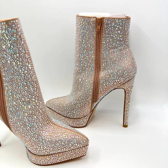 Madden Girl Womens 7M Lorile Blush Jewel Encrusted Platform Ankle Boots Shoes