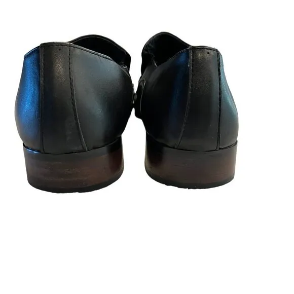 Made in Nepal Divis Black Leather Italian Rocker Goth Square Toe Loafers
