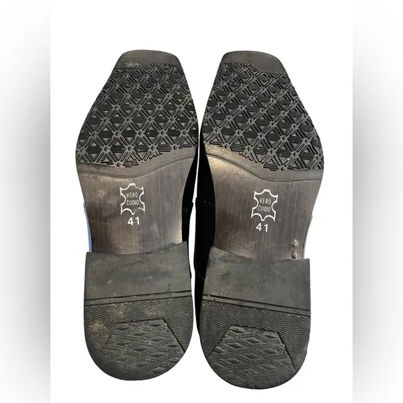 Made in Nepal Divis Black Leather Italian Rocker Goth Square Toe Loafers