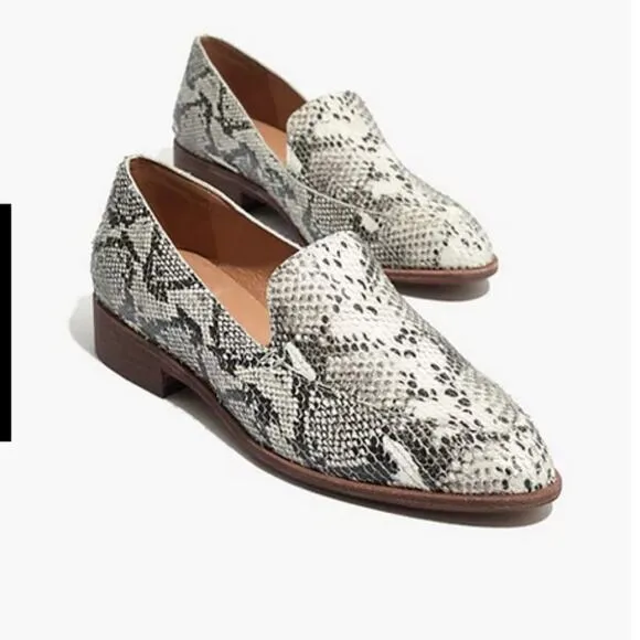 Madewell Frances Leather Snake Pointed Toe Flat Loafers Size 6.5