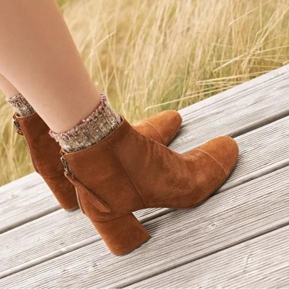 Madewell Jillian Heel Boots Suede Brown Maple Syrup Size 7.5 Women's