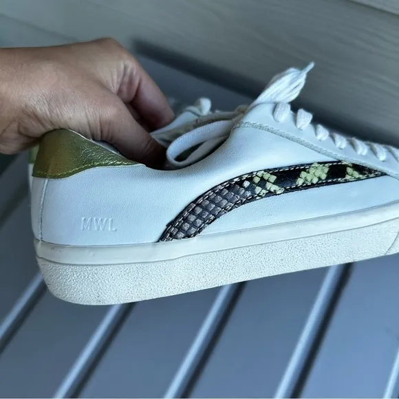 Madewell Sidewalk Low-Top Sneakers White Leather Snake Embossed Size 7.5 Women’s