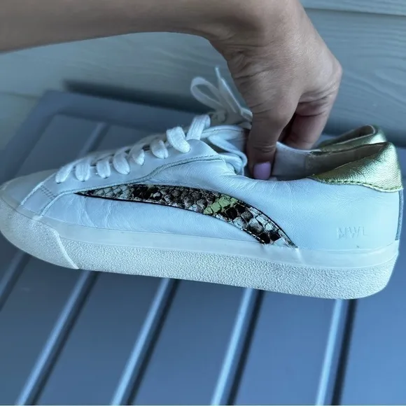 Madewell Sidewalk Low-Top Sneakers White Leather Snake Embossed Size 7.5 Women’s