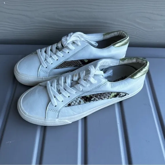 Madewell Sidewalk Low-Top Sneakers White Leather Snake Embossed Size 7.5 Women’s