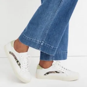 Madewell Sidewalk Low-Top Sneakers White Leather Snake Embossed Size 7.5 Women’s