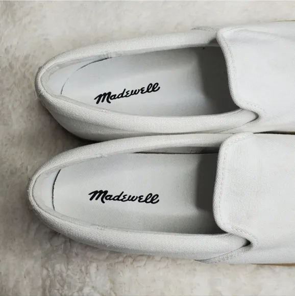 Madewell Sidewalk White Cream Canvas Gum Sole Slip On Sneakers
