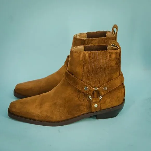 Madewell Size 9 Santiago Brown Suede Western Moto Pull On Ankle Bootie Boots NEW