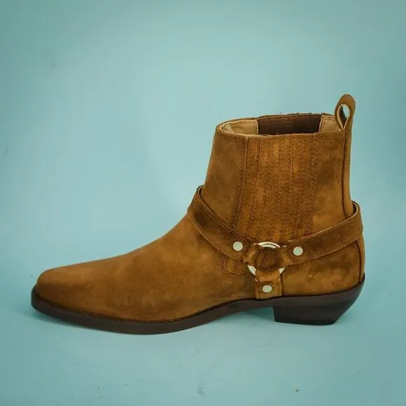 Madewell Size 9 Santiago Brown Suede Western Moto Pull On Ankle Bootie Boots NEW