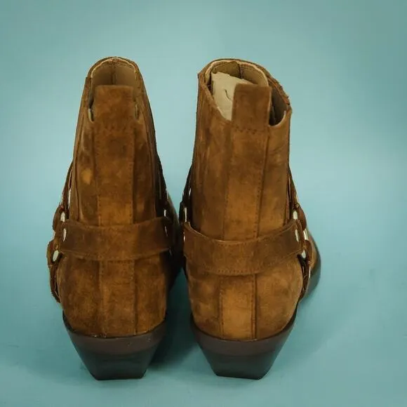 Madewell Size 9 Santiago Brown Suede Western Moto Pull On Ankle Bootie Boots NEW