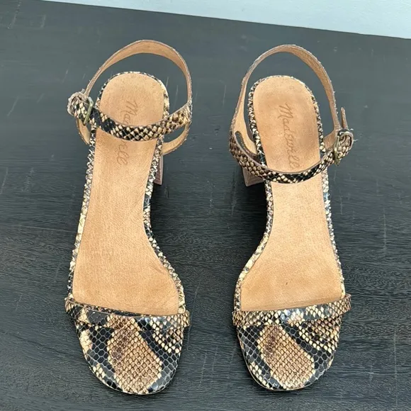 Madewell The Hollie Ankle-Strap Sandal in Snake Embossed Leather Sz 7