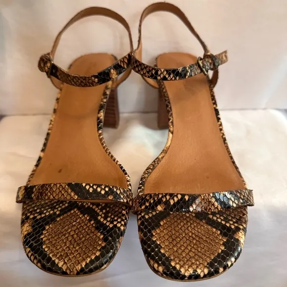 Madewell | The Hollie | ankle strap | snake embossed | block heel | 9 | sandals