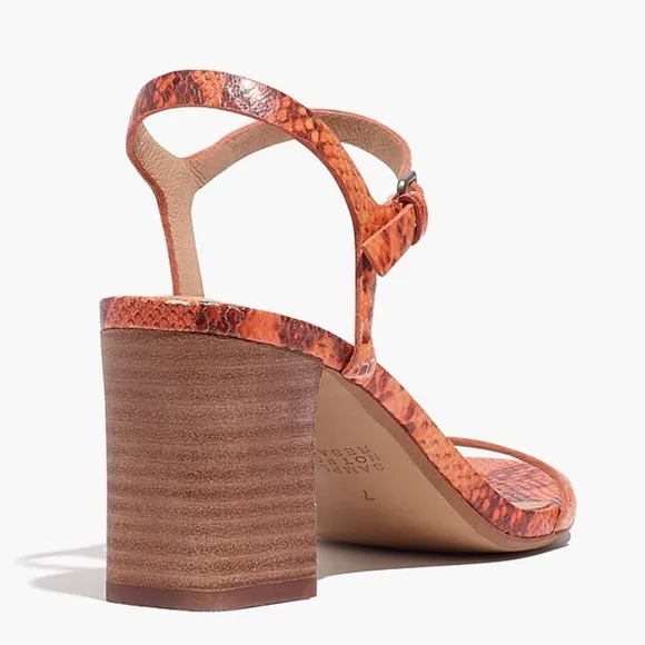 Madewell | The Hollie | ankle strap | snake embossed | block heel | 9 | sandals