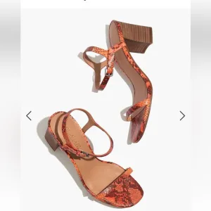 Madewell | The Hollie | ankle strap | snake embossed | block heel | 9 | sandals