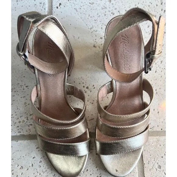 Madewell Women’s Metallic White Gold Bistra 3 Strap Maria Sandals Sz 8 H2158 NIB