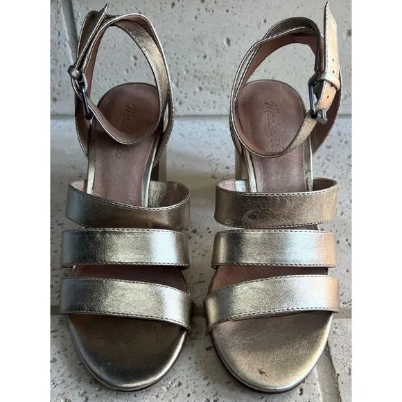 Madewell Women’s Metallic White Gold Bistra 3 Strap Maria Sandals Sz 8 H2158 NIB