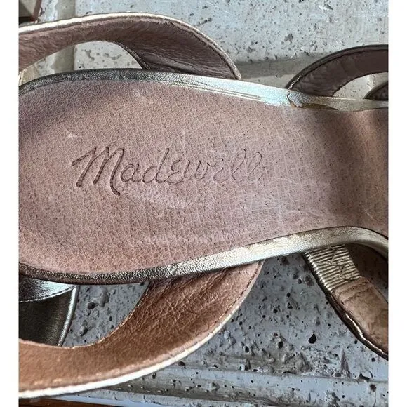 Madewell Women’s Metallic White Gold Bistra 3 Strap Maria Sandals Sz 8 H2158 NIB