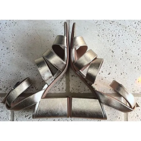 Madewell Women’s Metallic White Gold Bistra 3 Strap Maria Sandals Sz 8 H2158 NIB