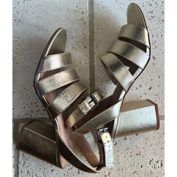 Madewell Women’s Metallic White Gold Bistra 3 Strap Maria Sandals Sz 8 H2158 NIB