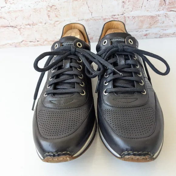 Magnanni Black Sneakers with Perforated Design and Gum Sole