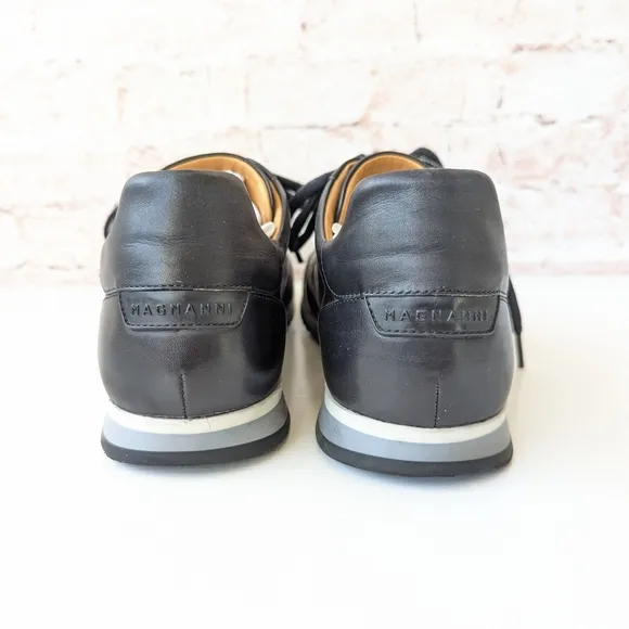 Magnanni Black Sneakers with Perforated Design and Gum Sole