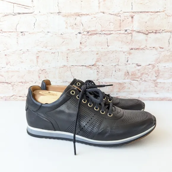Magnanni Black Sneakers with Perforated Design and Gum Sole