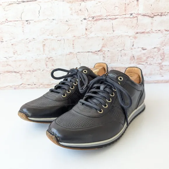 Magnanni Black Sneakers with Perforated Design and Gum Sole