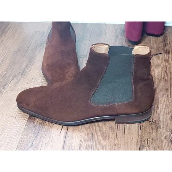 Magnanni Chelsea Dress Boots Coffee Brown Suede Mens Size 10.5 M