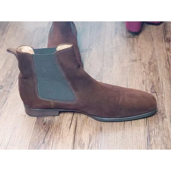 Magnanni Chelsea Dress Boots Coffee Brown Suede Mens Size 10.5 M