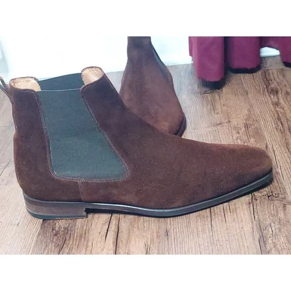 Magnanni Chelsea Dress Boots Coffee Brown Suede Mens Size 10.5 M