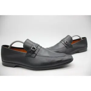 Magnanni Men's Size 10 M Black Leather Shoes Bit Loafers Apron Toe