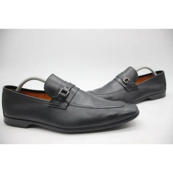 Magnanni Men's Size 10 M Black Leather Shoes Bit Loafers Apron Toe