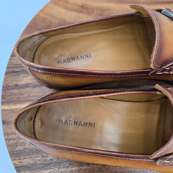 Magnanni Rambla Loafers Men's 9.5 M Brown Leather Apron Toe Bit Dress Shoes