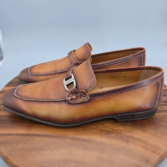 Magnanni Rambla Loafers Men's 9.5 M Brown Leather Apron Toe Bit Dress Shoes