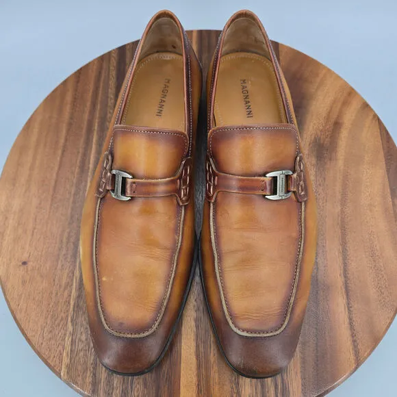 Magnanni Rambla Loafers Men's 9.5 M Brown Leather Apron Toe Bit Dress Shoes