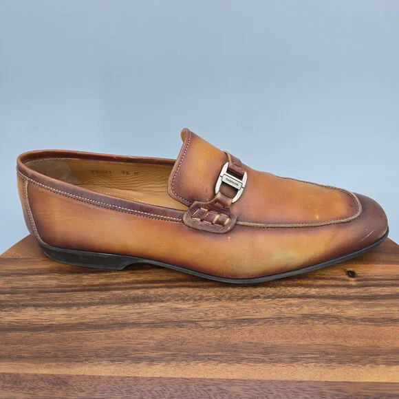 Magnanni Rambla Loafers Men's 9.5 M Brown Leather Apron Toe Bit Dress Shoes