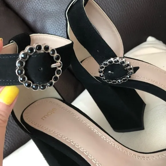 MAJE Fariaz Suede Sandals In Black