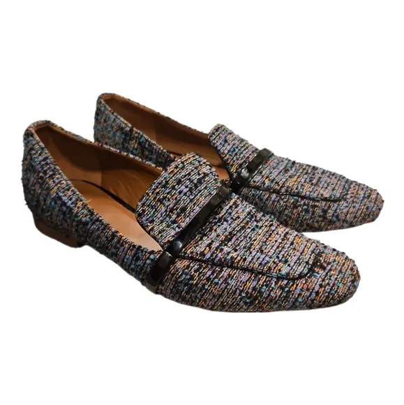 MALONE SOULIERS | Bouclé-Tweed Loafers with Patent-Leather Trim in Size …