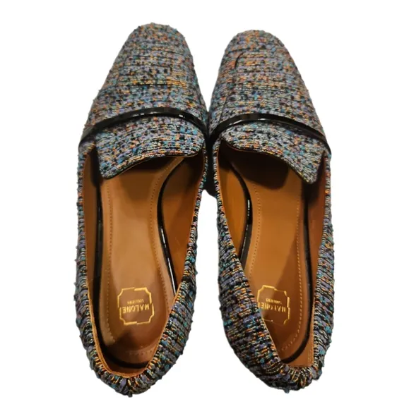 MALONE SOULIERS | Bouclé-Tweed Loafers with Patent-Leather Trim in Size …