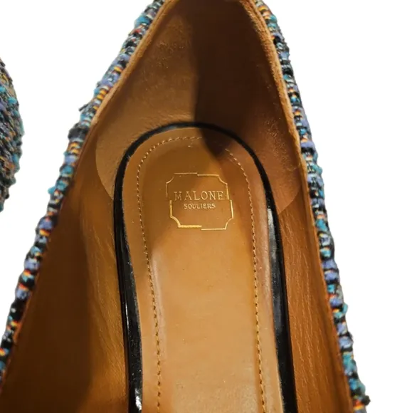 MALONE SOULIERS | Bouclé-Tweed Loafers with Patent-Leather Trim in Size …