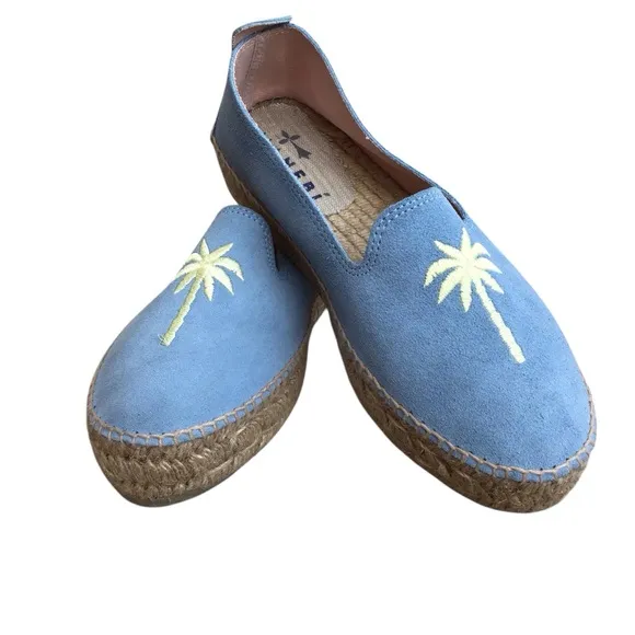 Manebi Hamptons Placid Blue Palm Espadrilles Made In Spain Size 39