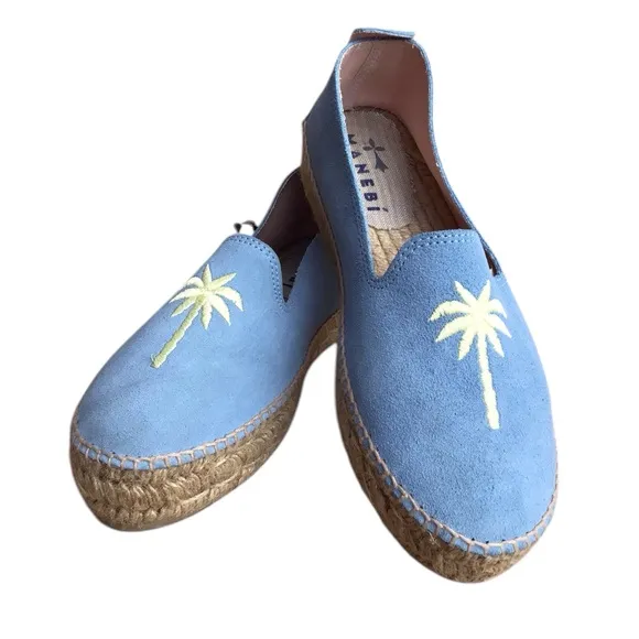 Manebi Hamptons Placid Blue Palm Espadrilles Made In Spain Size 39